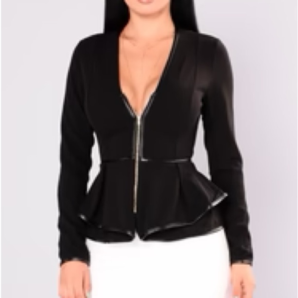 Fashion Nova Black Peplum Blazer with Zipper